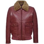 Maroon Bomber Ginger Fur Collar Real Leather Jacket
