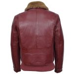 Maroon Bomber Ginger Fur Collar Real Leather Jacket - Image 2