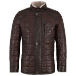 Brown Bomber Leather Quilted Jacket Faux Shearling