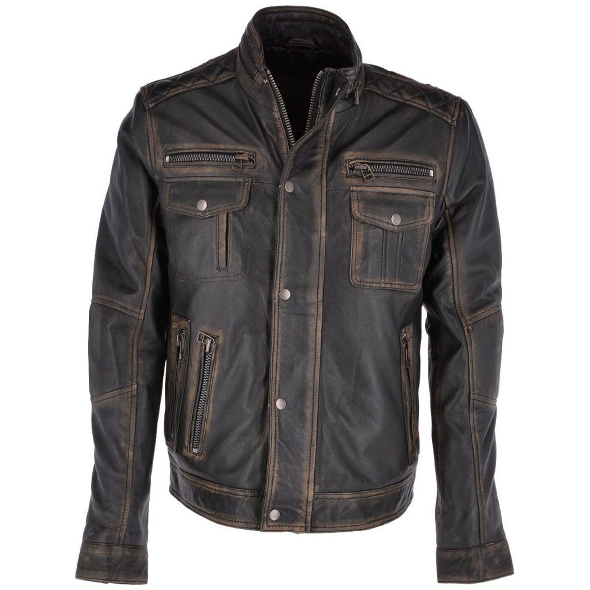 19-1.jpg Real Leather Seven Pocket Biker Jacket - Image 1