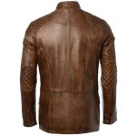 Cafe Racer Long Hip Length Four Pocket Leather Jacket - Image 2