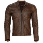 Brown Cafe Racer Leather Jacket Vintage