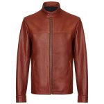 Dark Brown Plain Leather Biker Cafe Racer Jacket