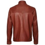 Dark Brown Plain Leather Biker Cafe Racer Jacket - Image 2