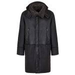 Real Leather Hooded Coat Black