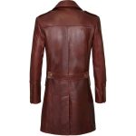 Real Sheepskin Military Style Dark Brown Leather Coat - Image 2